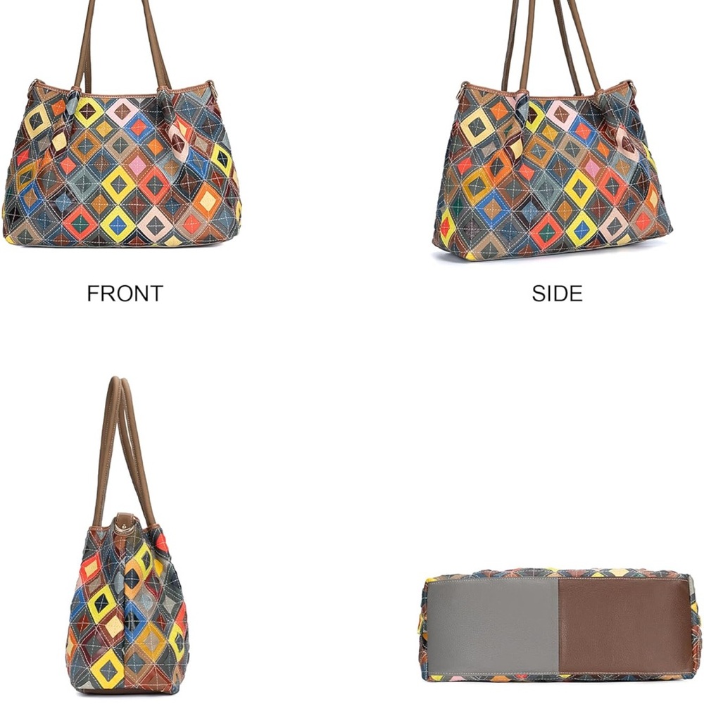 Multicolor Patchwork mosaic, genuine, leather purse handwoven brand new handbag - Picture 7 of 7